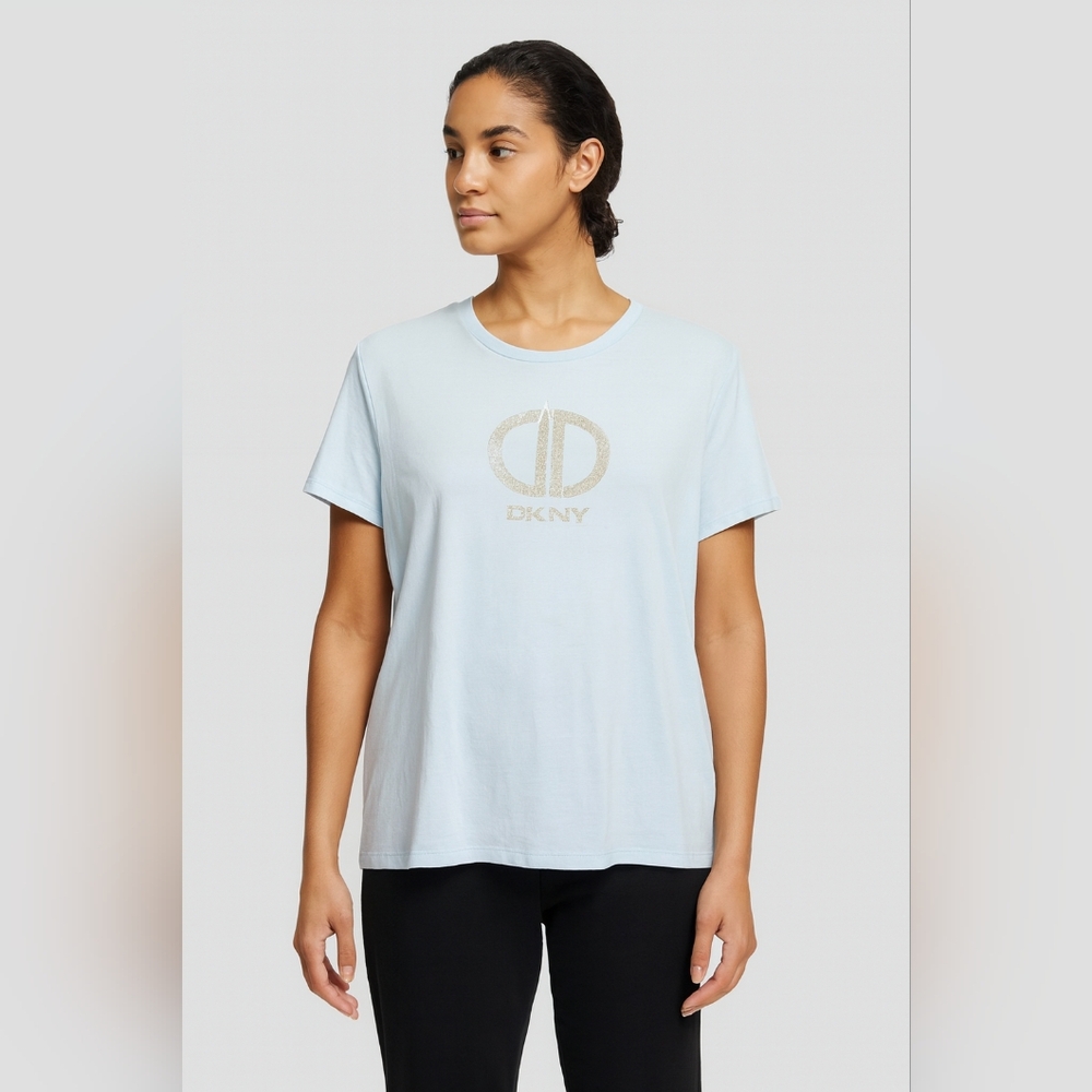 DKNY New Light Blue T-Shirt with Logo Size XL
